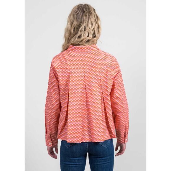 NWT Trisha Tyler geo print back pleat business casual orange button up L NEW - Picture 3 of 8